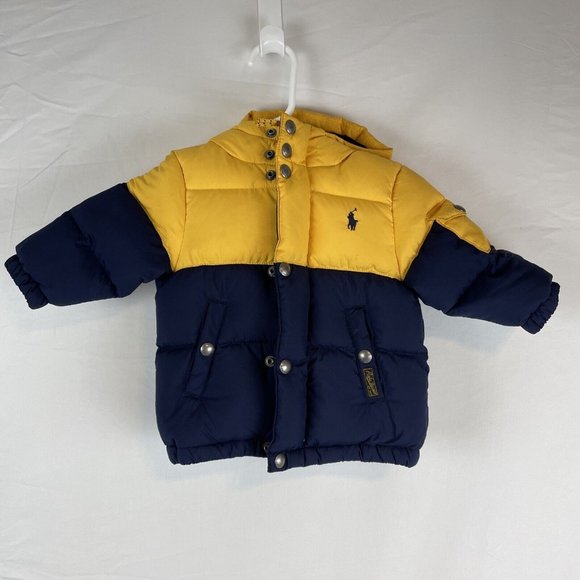 Ralph Lauren‎ Puffer Jacket Boys Size 12M Yellow Blue Vintage - Picture 2 of 13